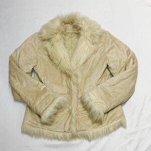 VTG 90s Y2K Roxy Suede Faux Fur Trim Penny Lane Almost Famous Boho Jacket Sz L